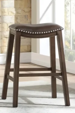 Bar Stools & Counter Height Stools-Kirkland's Home Ella Saddle Bar Stool With Nailhead Trim Brown