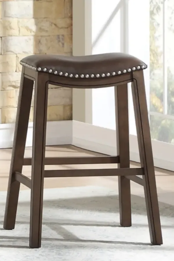 Bar Stools & Counter Height Stools-Kirkland's Home Ella Saddle Bar Stool With Nailhead Trim Brown