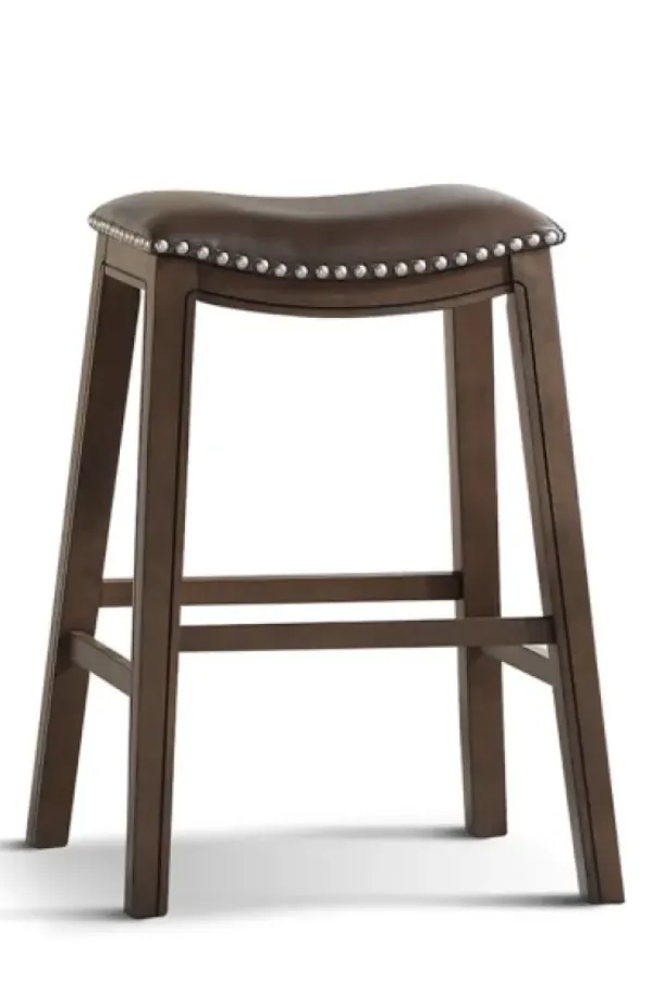 Bar Stools & Counter Height Stools-Kirkland's Home Ella Saddle Bar Stool With Nailhead Trim Brown