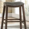 Bar Stools & Counter Height Stools-Kirkland's Home Ella Saddle Bar Stool With Nailhead Trim Gray