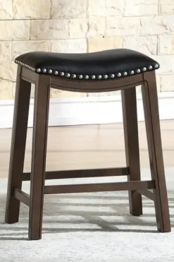 Bar Stools & Counter Height Stools-Kirkland's Home Ella Saddle Counter Stool With Nailhead Trim Black
