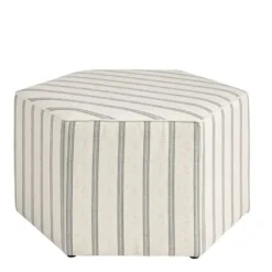 Benches & Ottomans-Kirkland's Home Ellen Stripe Martha Stewart Cocktail Ottoman Ivory