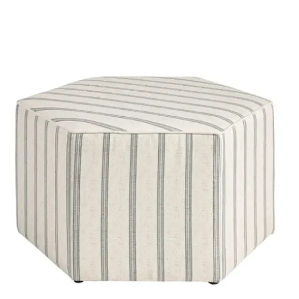 Benches & Ottomans-Kirkland's Home Ellen Stripe Martha Stewart Cocktail Ottoman Ivory