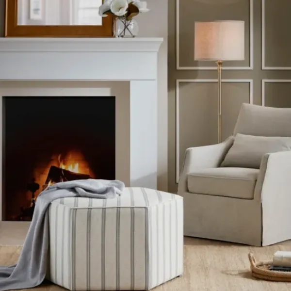 Benches & Ottomans-Kirkland's Home Ellen Stripe Martha Stewart Cocktail Ottoman Ivory
