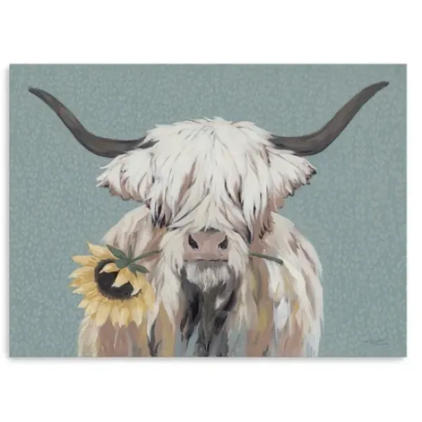 Canvas Art-Kirkland's Home Ellie With A Sunflower Canvas Art Print, 32X24 In. Blue/Ivory/Yellow