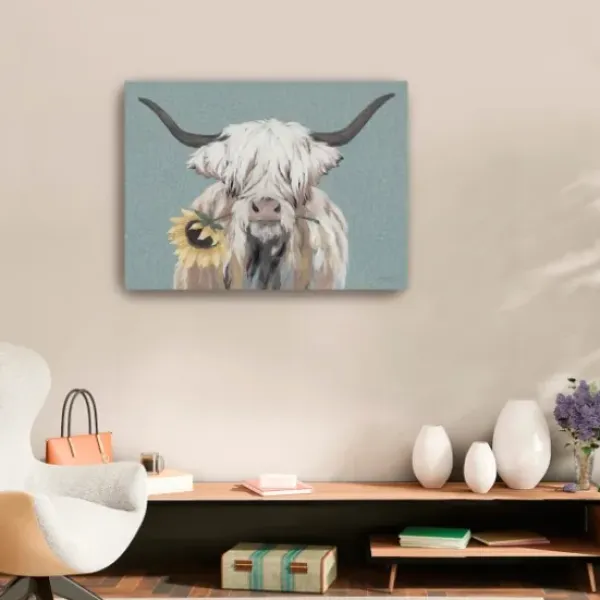 Canvas Art-Kirkland's Home Ellie With A Sunflower Canvas Art Print, 32X24 In. Blue/Ivory/Yellow