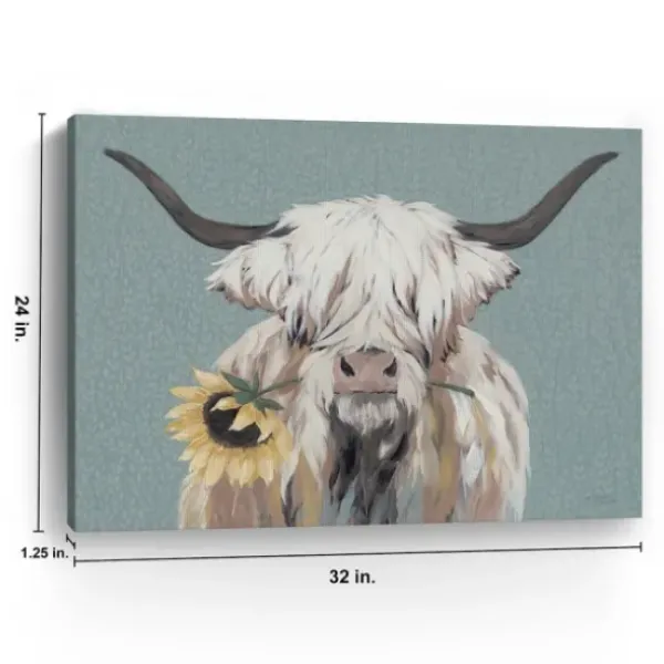 Canvas Art-Kirkland's Home Ellie With A Sunflower Canvas Art Print, 32X24 In. Blue/Ivory/Yellow