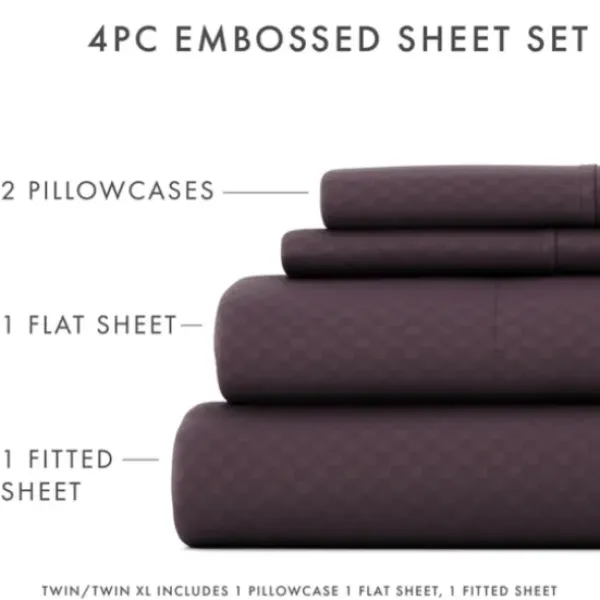 Bed Sheets-Kirkland's Home Embossed Checkered 3-Pc. Twin Sheet Set Purple