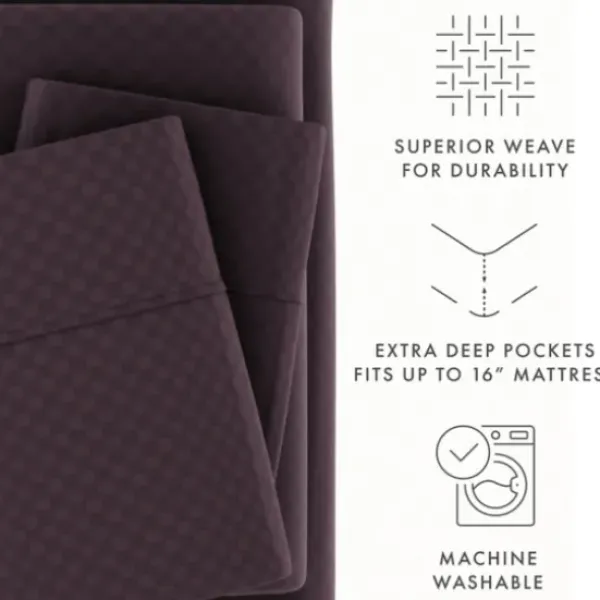 Bed Sheets-Kirkland's Home Embossed Checkered 3-Pc. Twin Sheet Set Purple