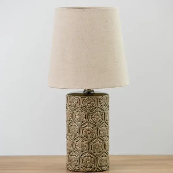 Table Lamps-Kirkland's Home Embossed Floral Medallion Table Lamp Tan