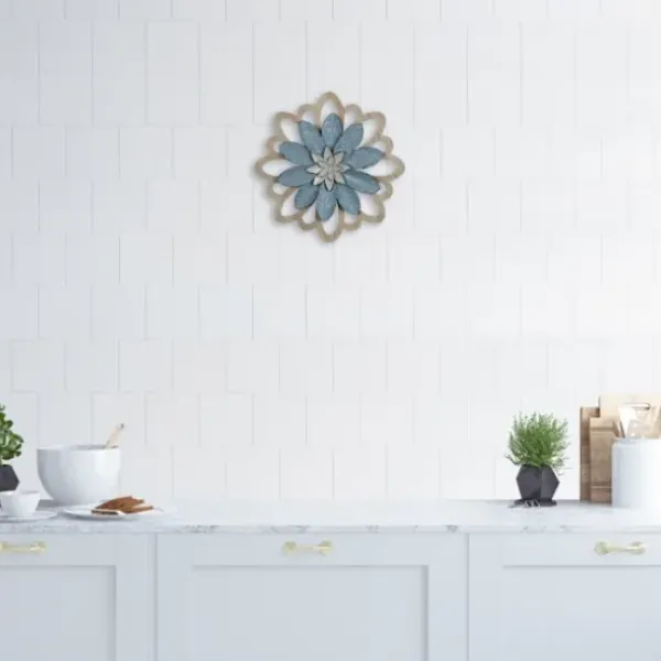 Wall Plaques-Kirkland's Home Embossed Metal Flower Wall Plaque Blue