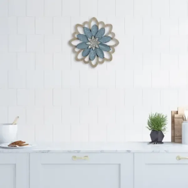 Wall Plaques-Kirkland's Home Embossed Metal Flower Wall Plaque Blue