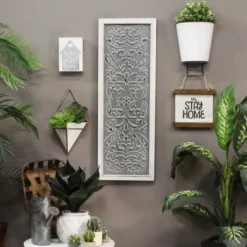 Wall Plaques-Kirkland's Home Embossed Metal Panel Wall Plaque Gray/White