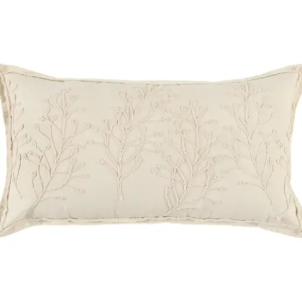 Pillows-Kirkland's Home Embroidered Botanical Pillow Ivory