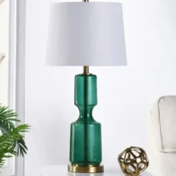 Table Lamps-Kirkland's Home Emerald Seeded Glass Table Lamp White