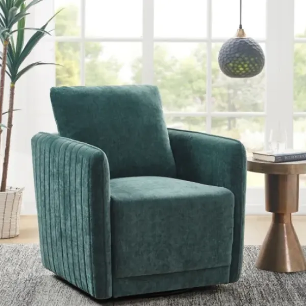 Accent Chairs-Kirkland's Home Emerald Textured Arm Swivel Accent Chair Green