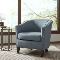 Accent Chairs-Kirkland's Home Emery Barrel Accent Chair Blue