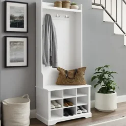 Entryway Furniture-Kirkland's Home Emily White Wood Storage Cube Hall Tree