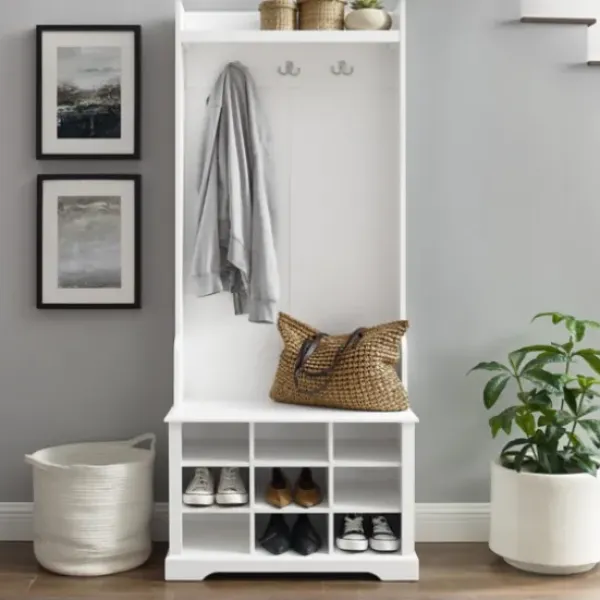 Entryway Furniture-Kirkland's Home Emily White Wood Storage Cube Hall Tree