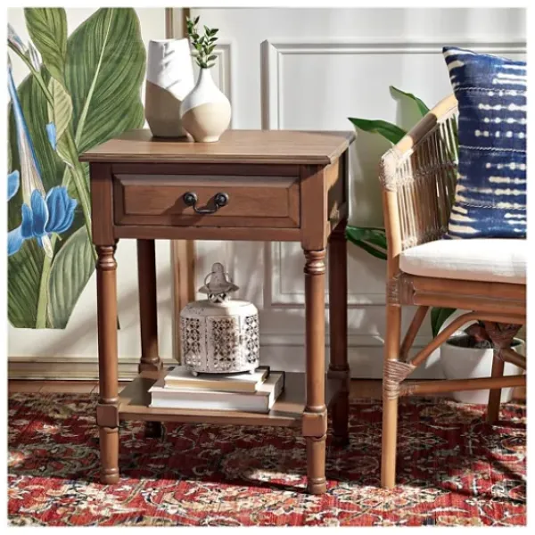 Accent & End Tables-Kirkland's Home Emory Natural Single Drawer Accent Table Black