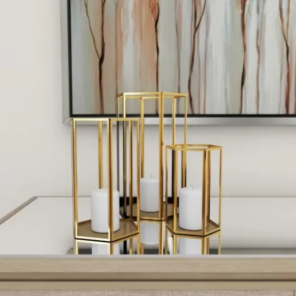 Lanterns-Kirkland's Home En Geometric 3-Pc. Decorative Lantern Set Gold
