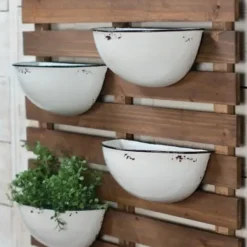 Wall Plaques-Kirkland's Home Enamel Pot Wall Planter White/Tan