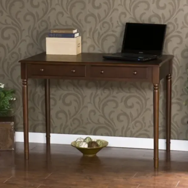 Office Furniture-Kirkland's Home Espresso Classic 2-Drawer Wood Desk Brown