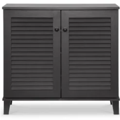 Cabinets & Sideboards-Kirkland's Home Espresso Shutter Door Wooden Cabinet