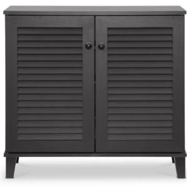 Cabinets & Sideboards-Kirkland's Home Espresso Shutter Door Wooden Cabinet