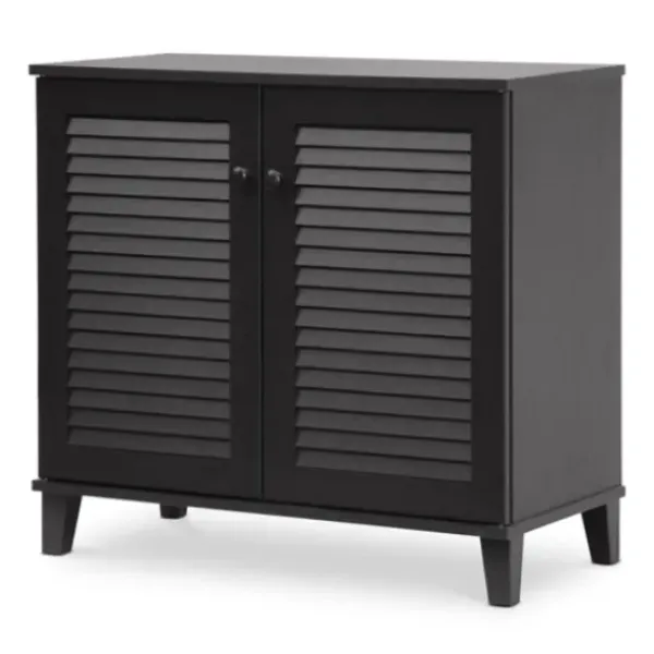 Cabinets & Sideboards-Kirkland's Home Espresso Shutter Door Wooden Cabinet