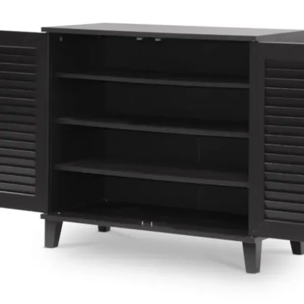 Cabinets & Sideboards-Kirkland's Home Espresso Shutter Door Wooden Cabinet