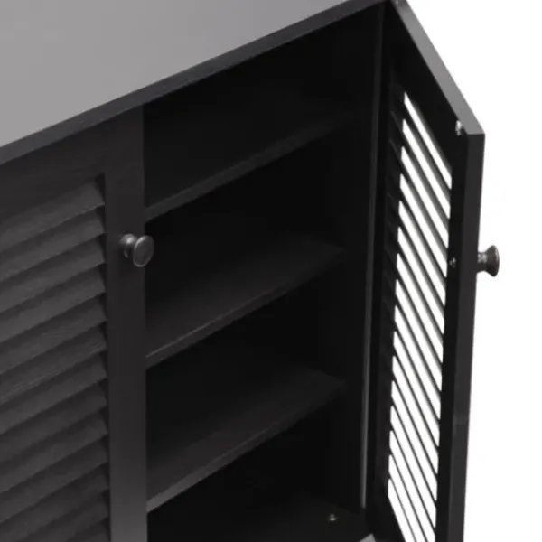 Cabinets & Sideboards-Kirkland's Home Espresso Shutter Door Wooden Cabinet