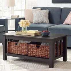 Coffee Tables-Kirkland's Home Espresso Traditional Wooden Basket Coffee Table Brown