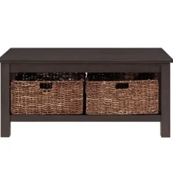 Coffee Tables-Kirkland's Home Espresso Traditional Wooden Basket Coffee Table Brown