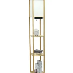 Floor Lamps-Kirkland's Home Etagere Shelf Charging Floor Lamp Tan