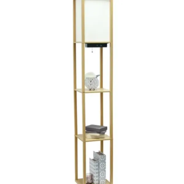 Floor Lamps-Kirkland's Home Etagere Shelf Charging Floor Lamp Tan