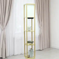 Floor Lamps-Kirkland's Home Etagere Shelf Charging Floor Lamp Tan