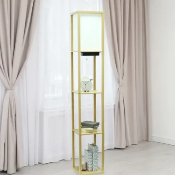 Floor Lamps-Kirkland's Home Etagere Shelf Charging Floor Lamp Tan