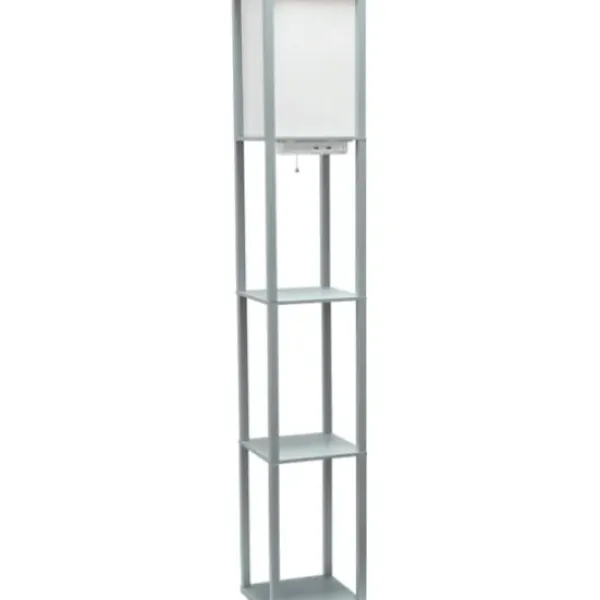 Floor Lamps-Kirkland's Home Etagere Shelf Charging Floor Lamp Gray