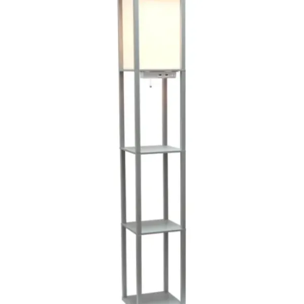Floor Lamps-Kirkland's Home Etagere Shelf Charging Floor Lamp Gray