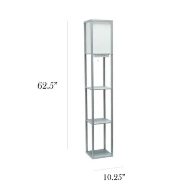 Floor Lamps-Kirkland's Home Etagere Shelf Charging Floor Lamp Gray