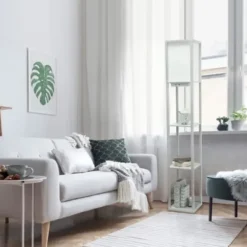 Floor Lamps-Kirkland's Home Etagere Shelf Charging Floor Lamp Gray