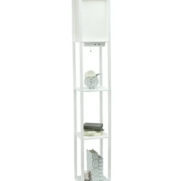 Floor Lamps-Kirkland's Home Etagere Shelf Charging Floor Lamp White