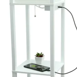Floor Lamps-Kirkland's Home Etagere Shelf Charging Floor Lamp White