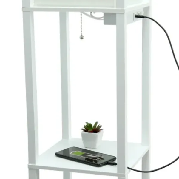 Floor Lamps-Kirkland's Home Etagere Shelf Charging Floor Lamp White