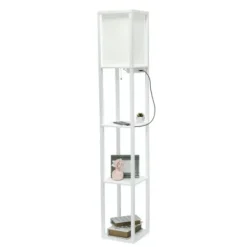 Floor Lamps-Kirkland's Home Etagere Shelf Charging Floor Lamp White