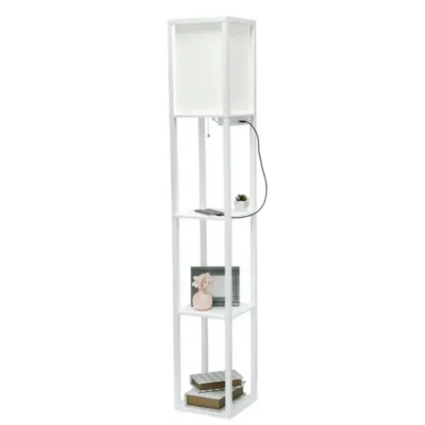 Floor Lamps-Kirkland's Home Etagere Shelf Charging Floor Lamp White