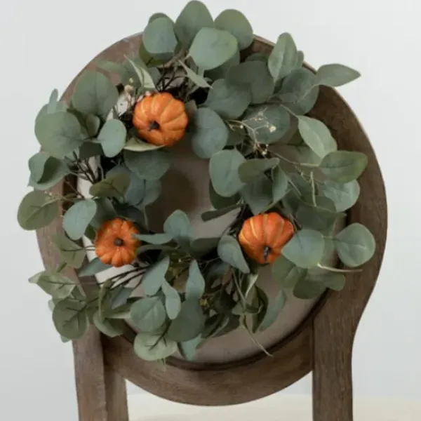 Wreaths-Kirkland's Home Eucalyptus And Baby'S Breath Pumpkin Mini Wreath Green/Orange