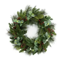 Wreaths-Kirkland's Home Eucalyptus And Pineberry Refresh Wreath Green/Red