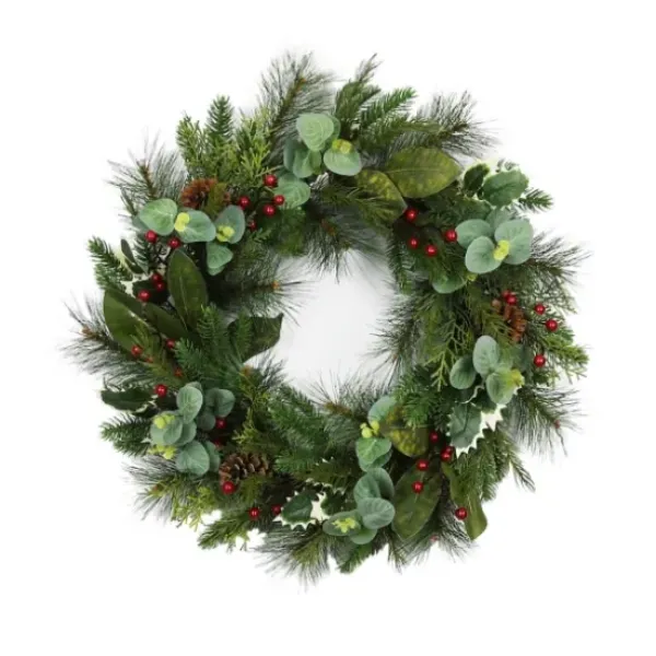 Wreaths-Kirkland's Home Eucalyptus And Pineberry Refresh Wreath Green/Red